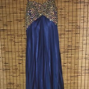 Prom, dress, cobalt blue, rhinestone, strapless
